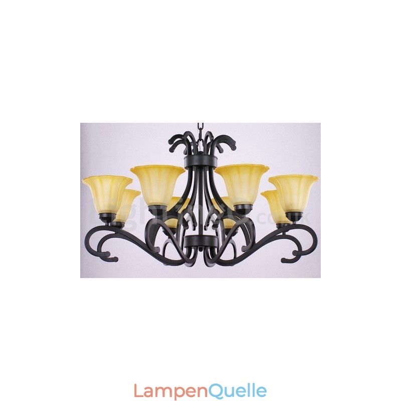 8-flammiger, schwarzer, moderner Kronleuchter im Kerzenstil