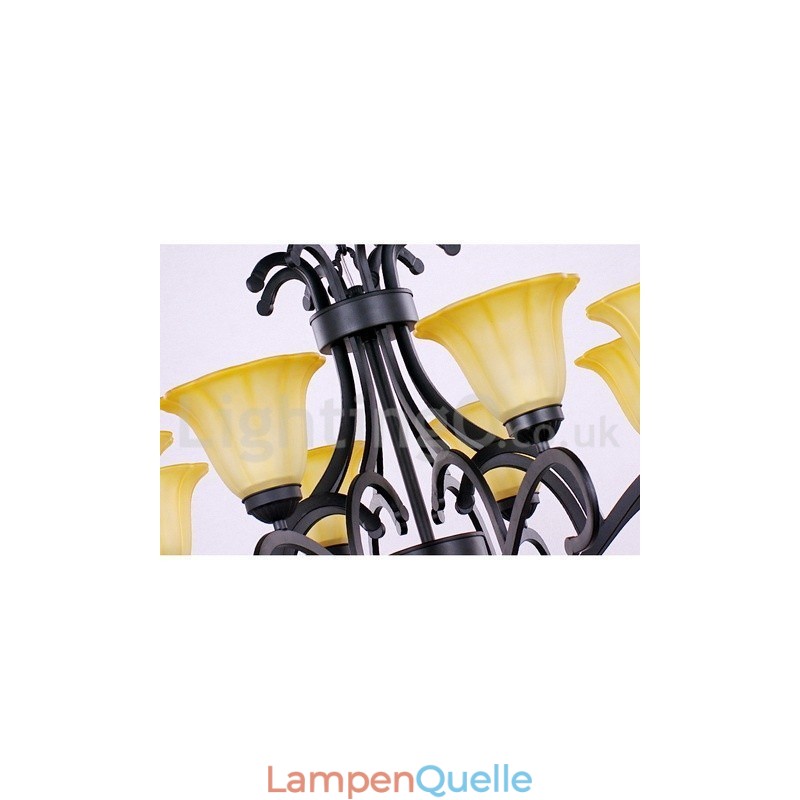 8-flammiger, schwarzer, moderner Kronleuchter im Kerzenstil