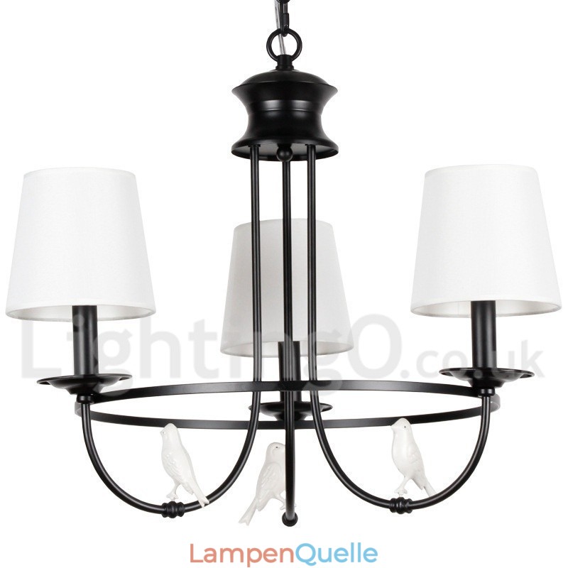 Kronleuchter im Retro-Stil, schwarz, mediterraner Stil, rustikal, modern, Kerzenstil, 3 Lichter