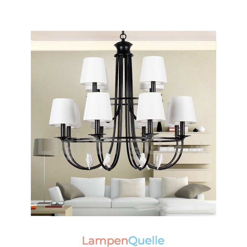 Kronleuchter im Retro-Stil, schwarz, mediterraner Stil, rustikal, modern, Kerzenstil, 12 Lichter