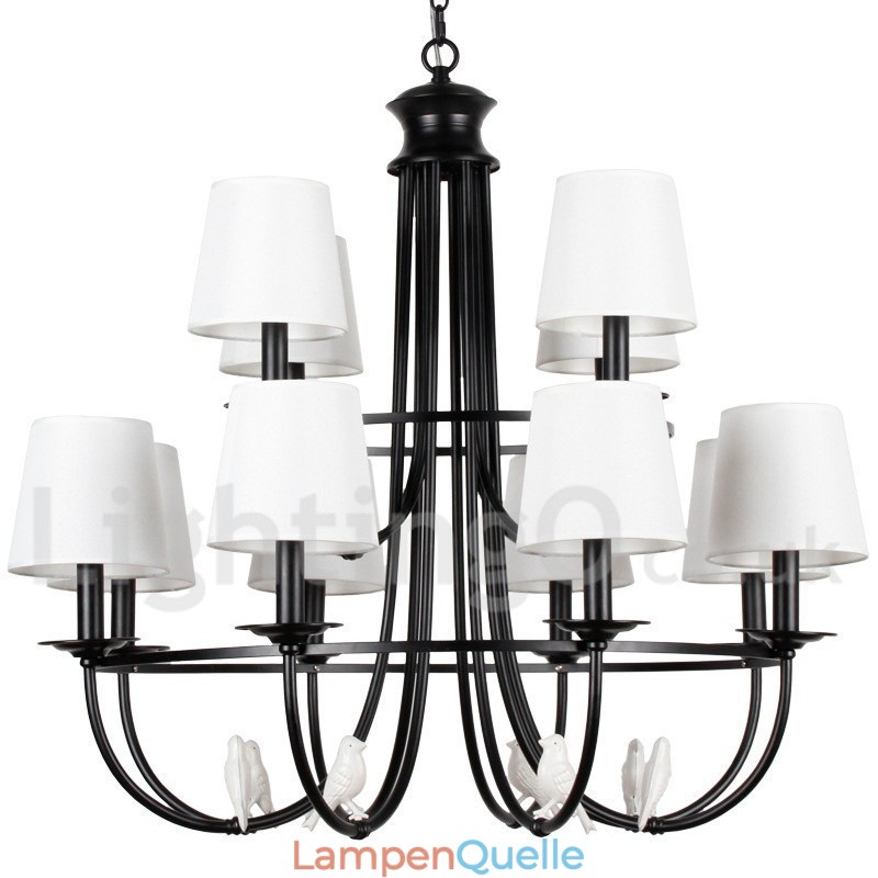 Kronleuchter im Retro-Stil, schwarz, mediterraner Stil, rustikal, modern, Kerzenstil, 12 Lichter