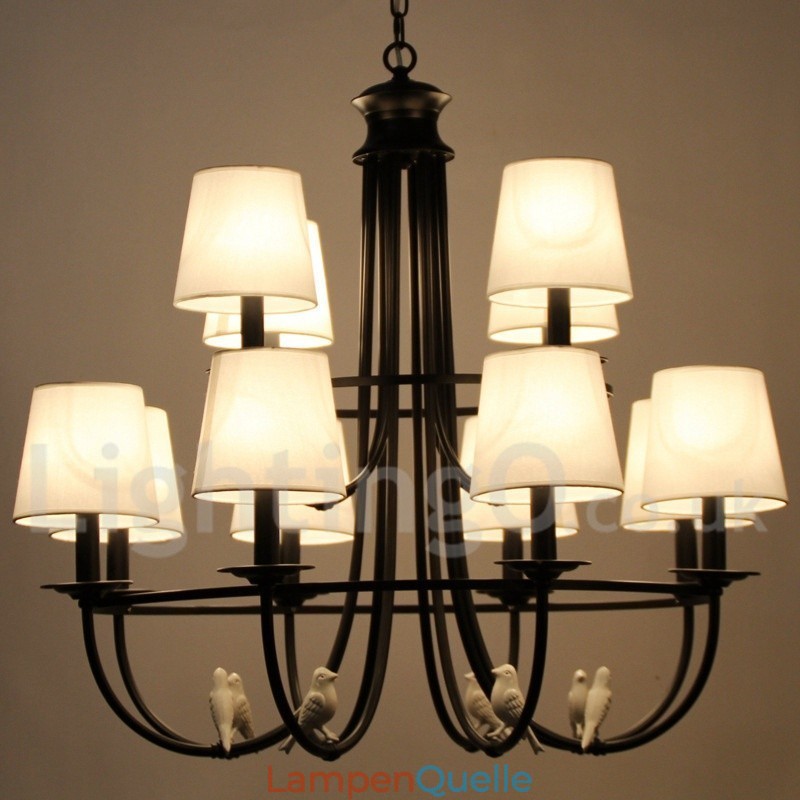 Kronleuchter im Retro-Stil, schwarz, mediterraner Stil, rustikal, modern, Kerzenstil, 12 Lichter