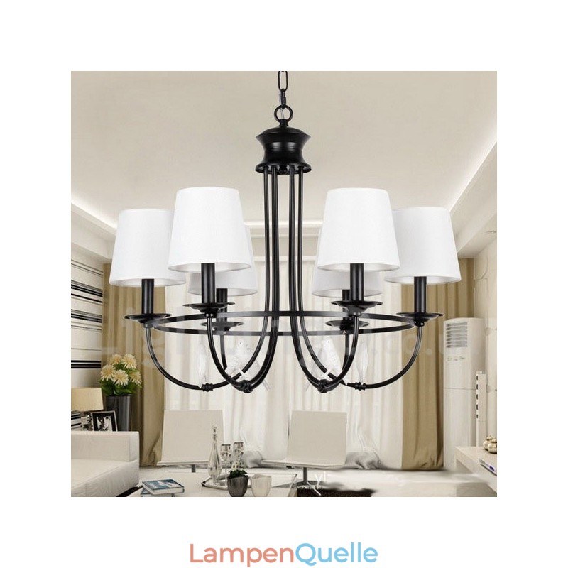 Kronleuchter im Retro-Stil, schwarz, mediterraner Stil, rustikal, modern, Kerzenstil, 6 Lichter
