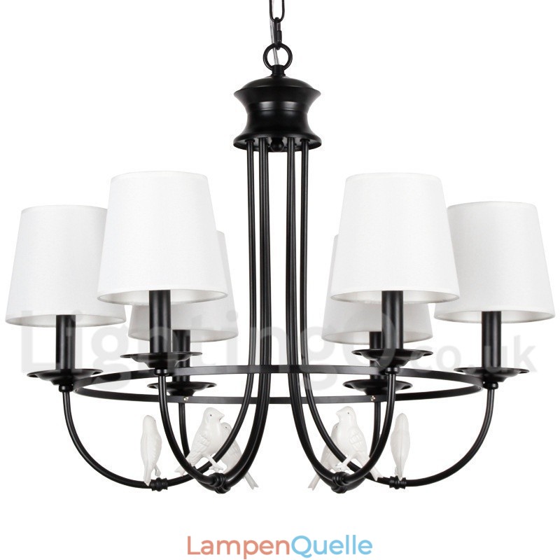 Kronleuchter im Retro-Stil, schwarz, mediterraner Stil, rustikal, modern, Kerzenstil, 6 Lichter