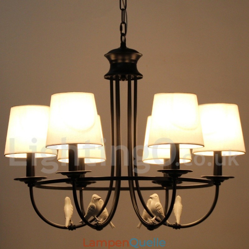 Kronleuchter im Retro-Stil, schwarz, mediterraner Stil, rustikal, modern, Kerzenstil, 6 Lichter