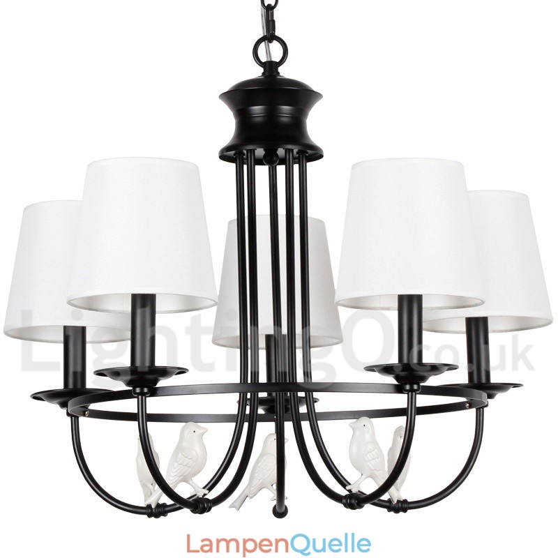 Kronleuchter im Retro-Stil, schwarz, mediterraner Stil, rustikal, modern, Kerzenstil, 5 Lichter