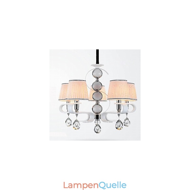 Stoff Kronleuchter 5 Licht High Grade Lampe Weiß Jade Silber Ring