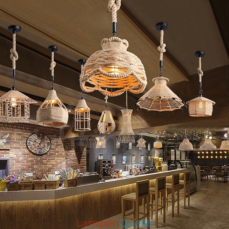 1 Licht Rustikale Lodge Pendelleuchte Cafe Hanfseil Pendelleuchte