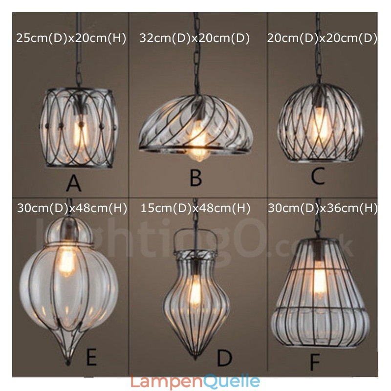 1 Licht Vintage Cafe Glas Pendelleuchte Loft Pendelleuchte