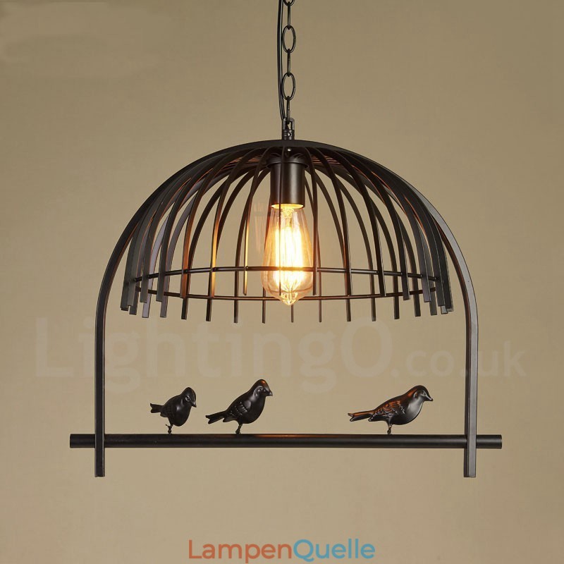 1-flammige Hängeleuchte im Retro-Vogelkäfig-Stil im rustikalen Lodge-Stil mit Stahlschirm