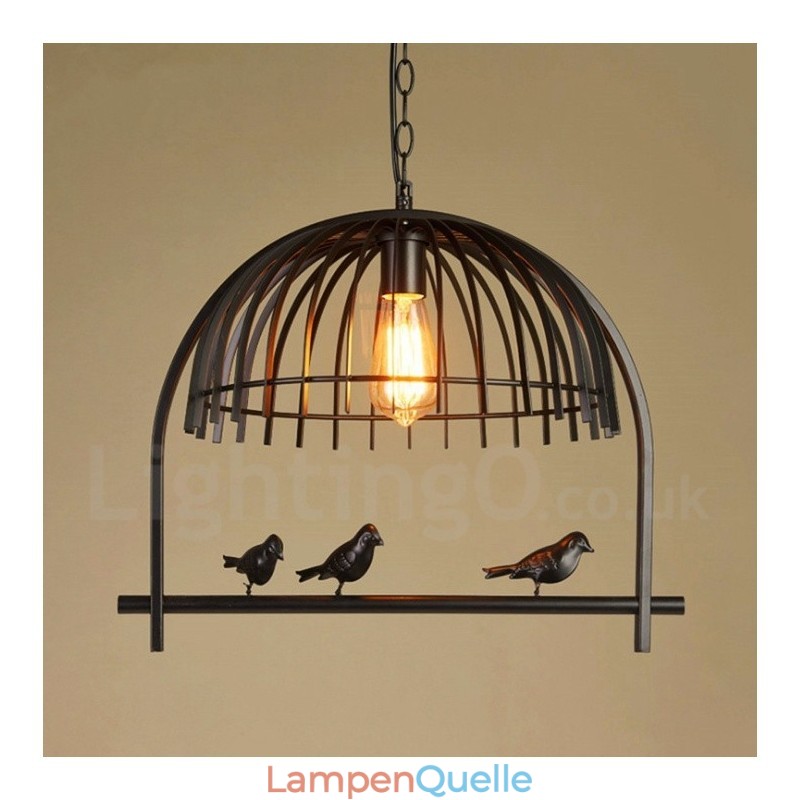 1-flammige Hängeleuchte im Retro-Vogelkäfig-Stil im rustikalen Lodge-Stil mit Stahlschirm