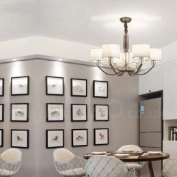 Moderner zeitgenössischer Kristall-Kronleuchter mit 6 Lichtern und Stoffschirm