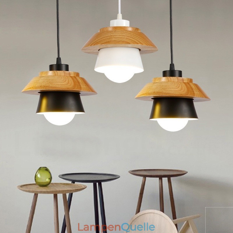 1-flammige, moderne Pendelleuchte aus Holz mit Schirm aus Aluminiumlegierung