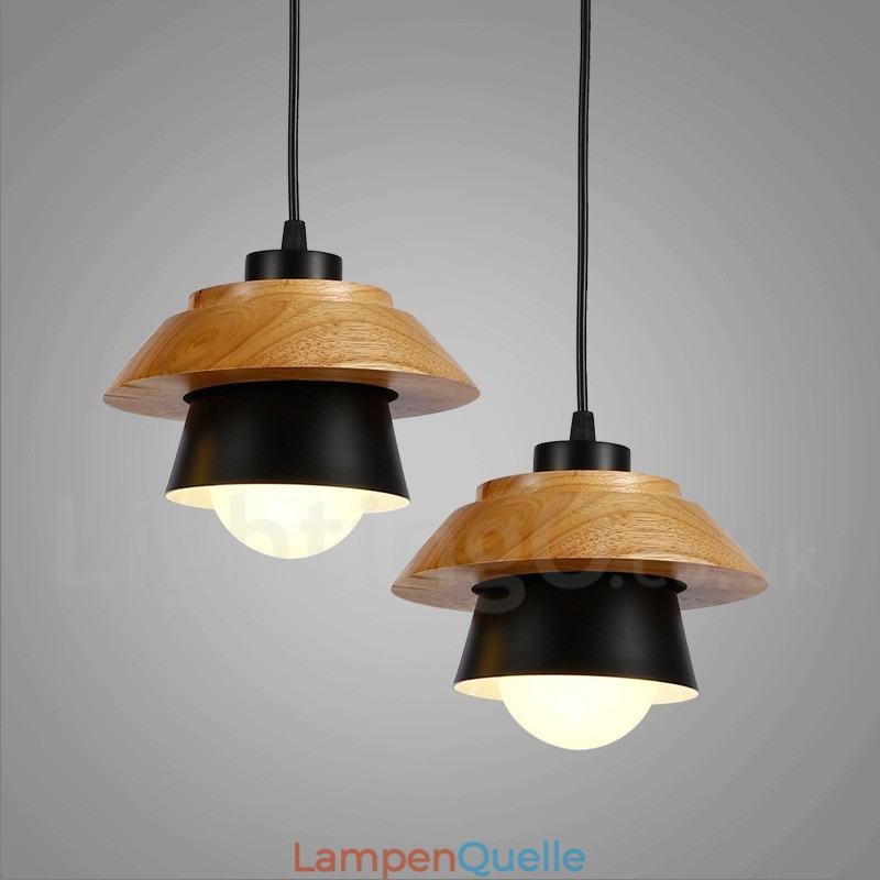 1-flammige, moderne Pendelleuchte aus Holz mit Schirm aus Aluminiumlegierung