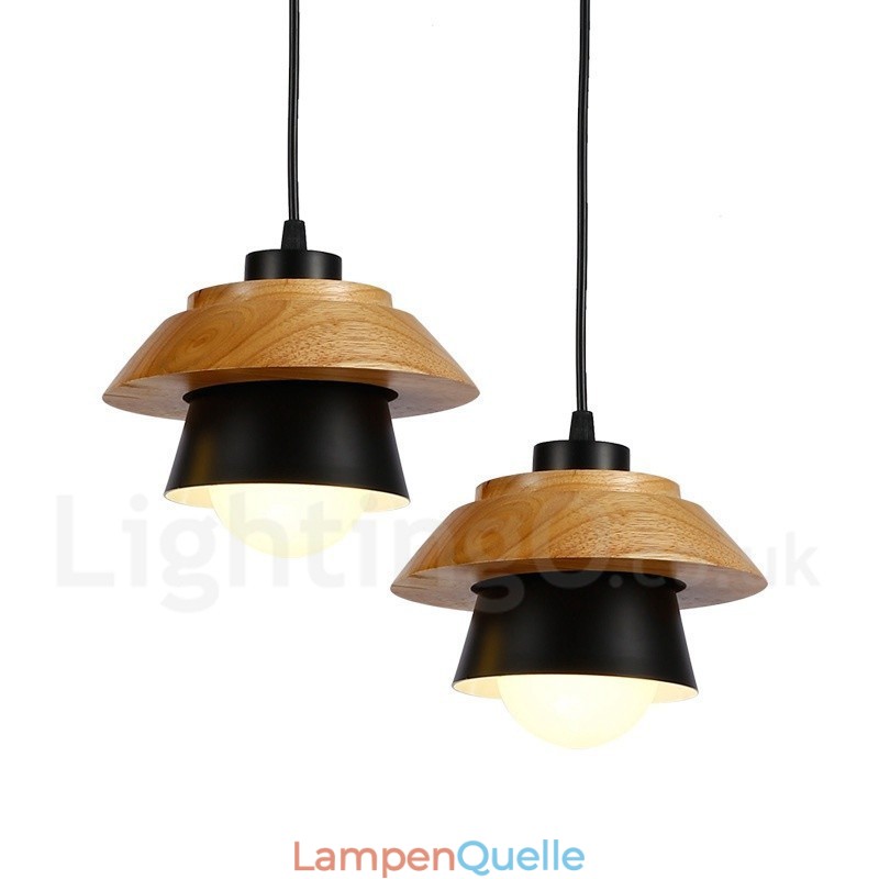 1-flammige, moderne Pendelleuchte aus Holz mit Schirm aus Aluminiumlegierung