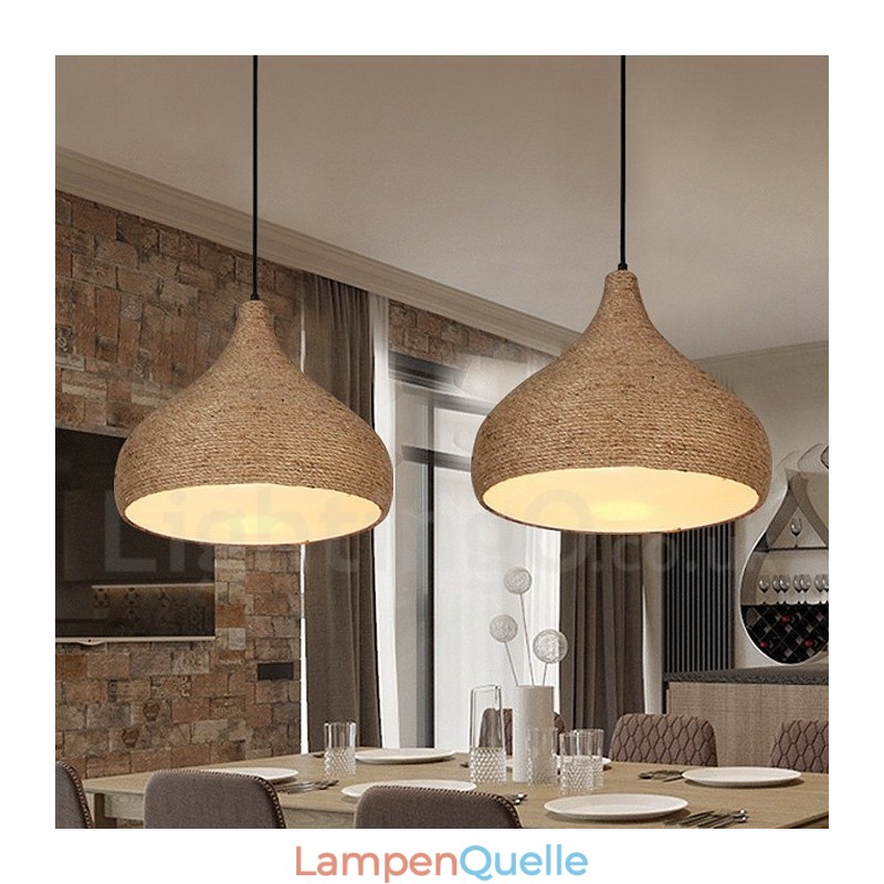 1 Light Retro Rustic Hemp Rope Pendant Light with Hemp Rope Shade