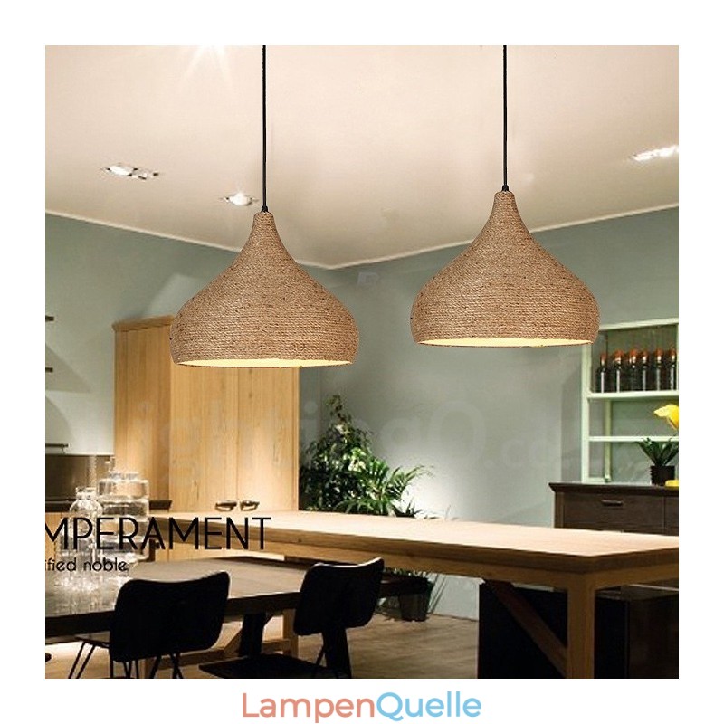 1 Light Retro Rustic Hemp Rope Pendant Light with Hemp Rope Shade