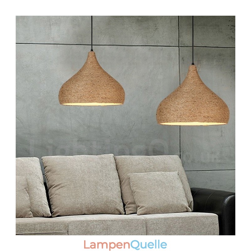 1 Light Retro Rustic Hemp Rope Pendant Light with Hemp Rope Shade