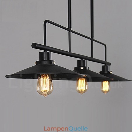 3-flammige Hängeleuchte im Retro-Stil aus rustikalem Stahl mit Stahlschirm 3-flammige Hängeleuchte im Retro-Stil aus rustikalem Stahl mit Stahlschirm
