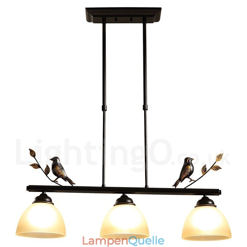 3-flammige Hängeleuchte im Retro-Stil aus rustikalem Stahl mit Glasschirm