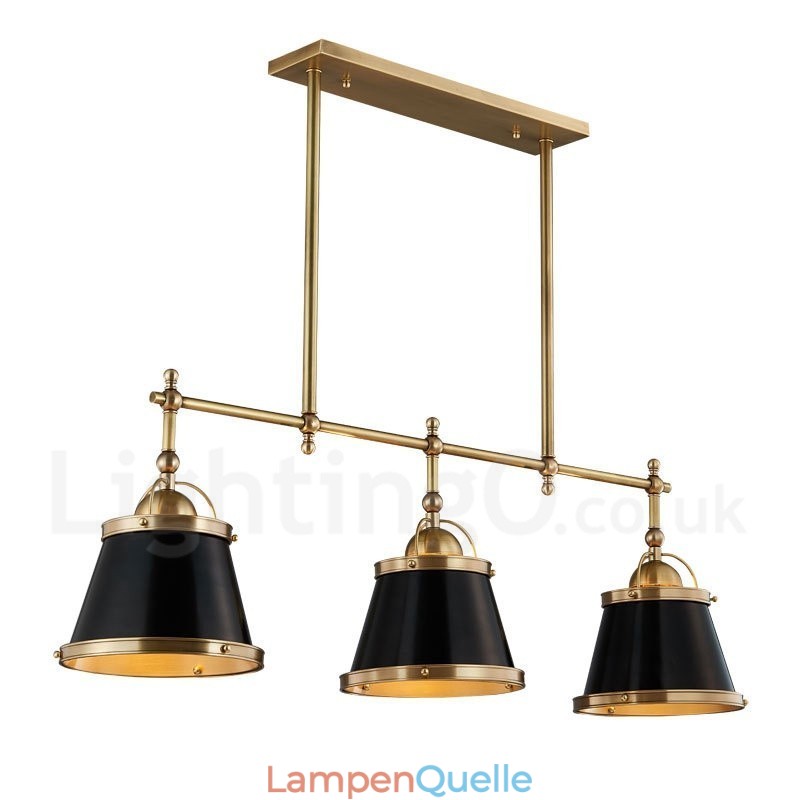 3-flammige Retro-Pendelleuchte im rustikalen Stil aus Messing mit Messingschirm