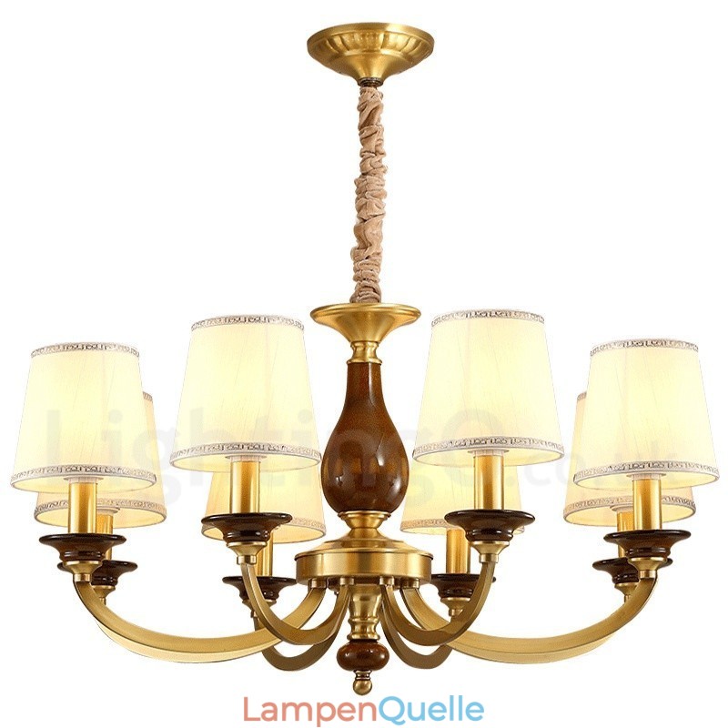 8-flammige Retro-Pendelleuchte aus rustikalem Messing mit Glasschirm