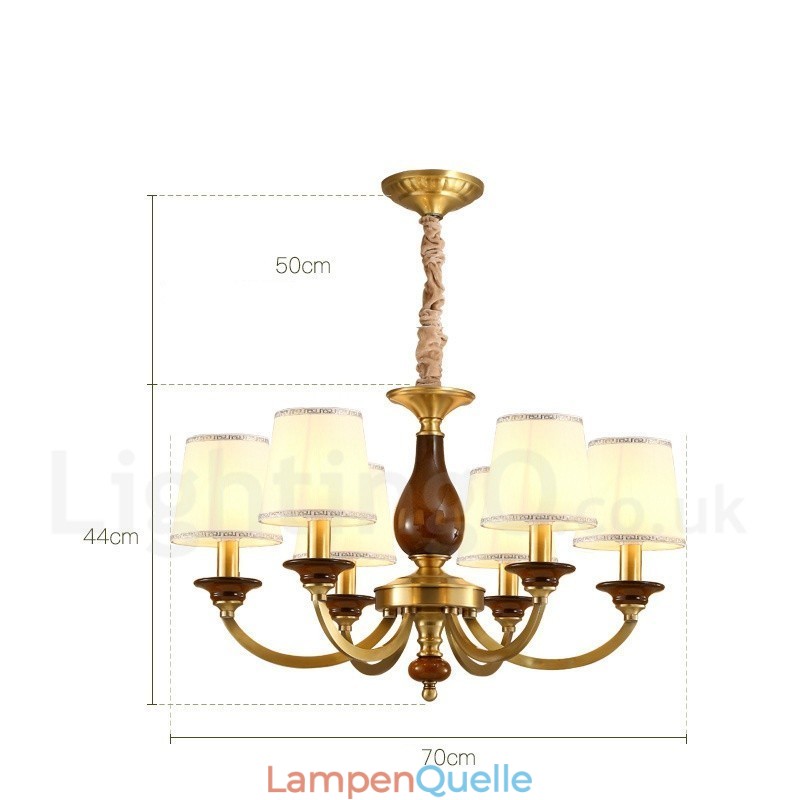 6-flammige Retro-Pendelleuchte aus rustikalem Messing mit Glasschirm