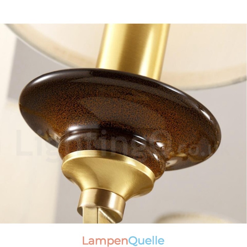 6-flammige Retro-Pendelleuchte aus rustikalem Messing mit Glasschirm
