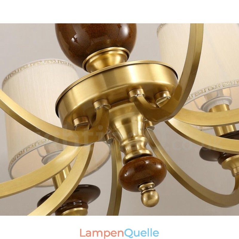 6-flammige Retro-Pendelleuchte aus rustikalem Messing mit Glasschirm