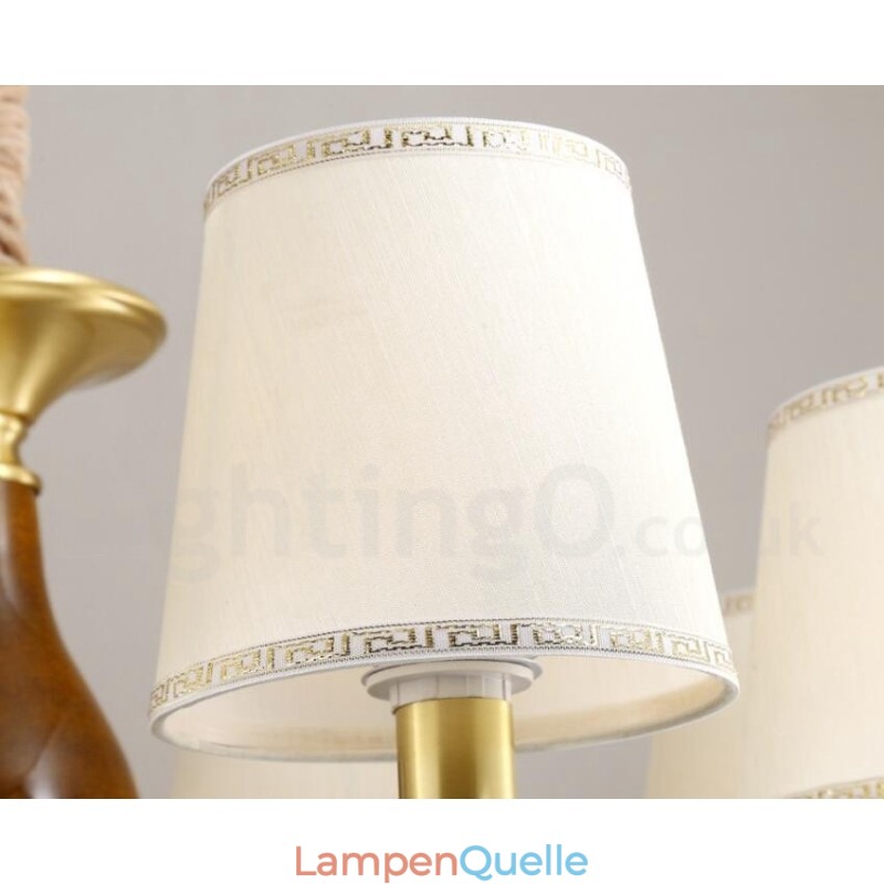 6-flammige Retro-Pendelleuchte aus rustikalem Messing mit Glasschirm