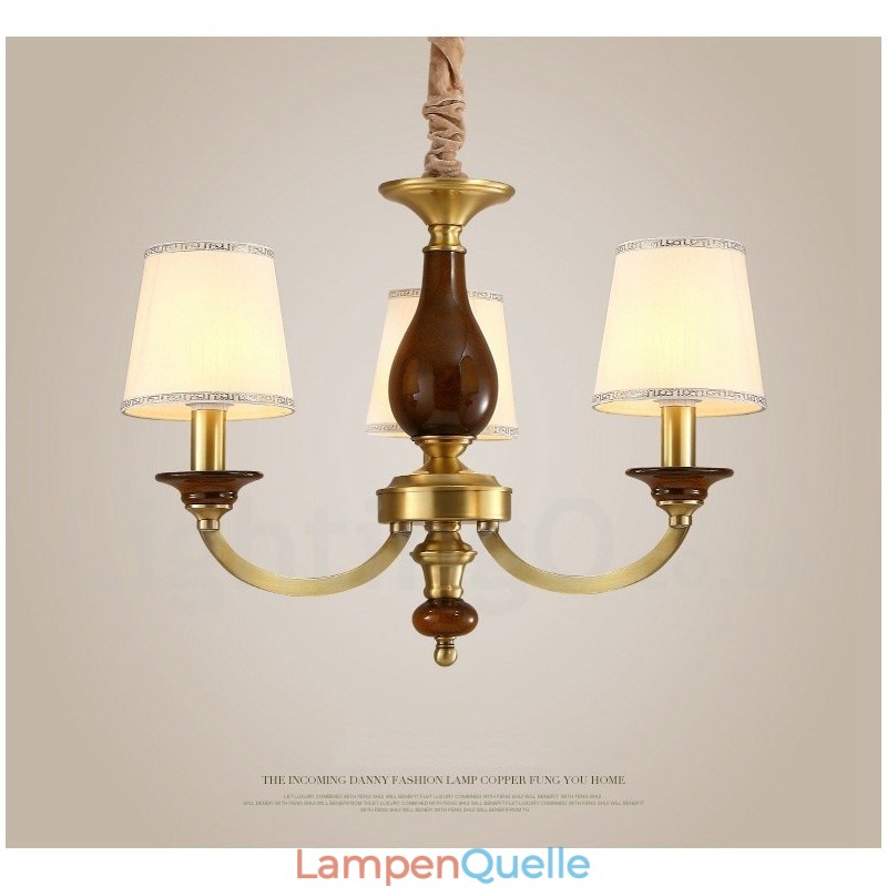 3-flammige Retro-Pendelleuchte aus rustikalem Messing mit Glasschirm