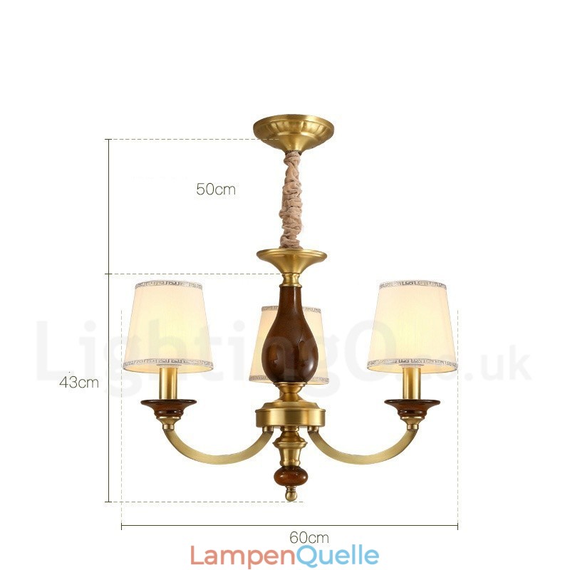 3-flammige Retro-Pendelleuchte aus rustikalem Messing mit Glasschirm