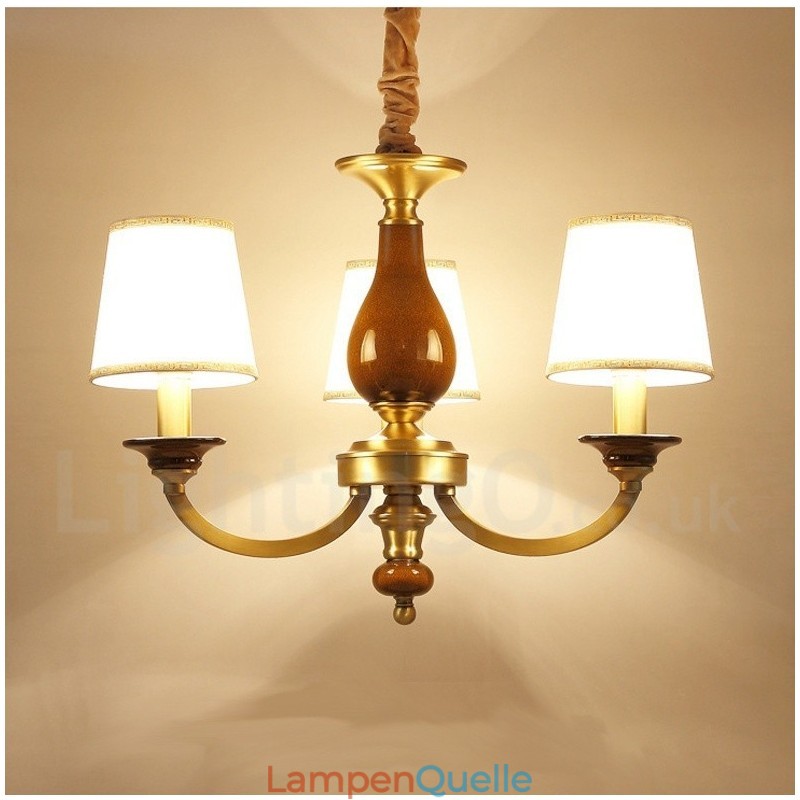 3-flammige Retro-Pendelleuchte aus rustikalem Messing mit Glasschirm