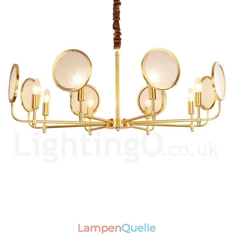 8-flammige Retro-Pendelleuchte aus rustikalem Messing mit Glasschirm