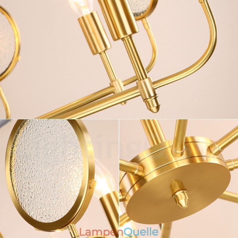 8-flammige Retro-Pendelleuchte aus rustikalem Messing mit Glasschirm