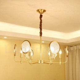 6-flammige Retro-Pendelleuchte aus rustikalem Messing mit Glasschirm