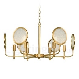 6-flammige Retro-Pendelleuchte aus rustikalem Messing mit Glasschirm