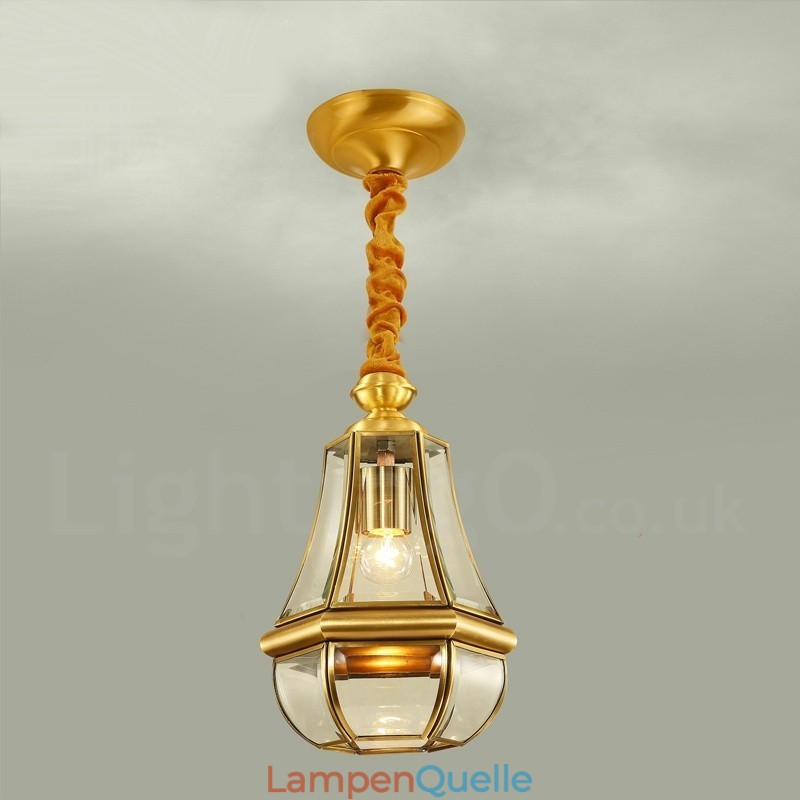 1 Licht Retro Rustikal Luxus Messing Pendelleuchte Kronleuchter mit Glasschirm
