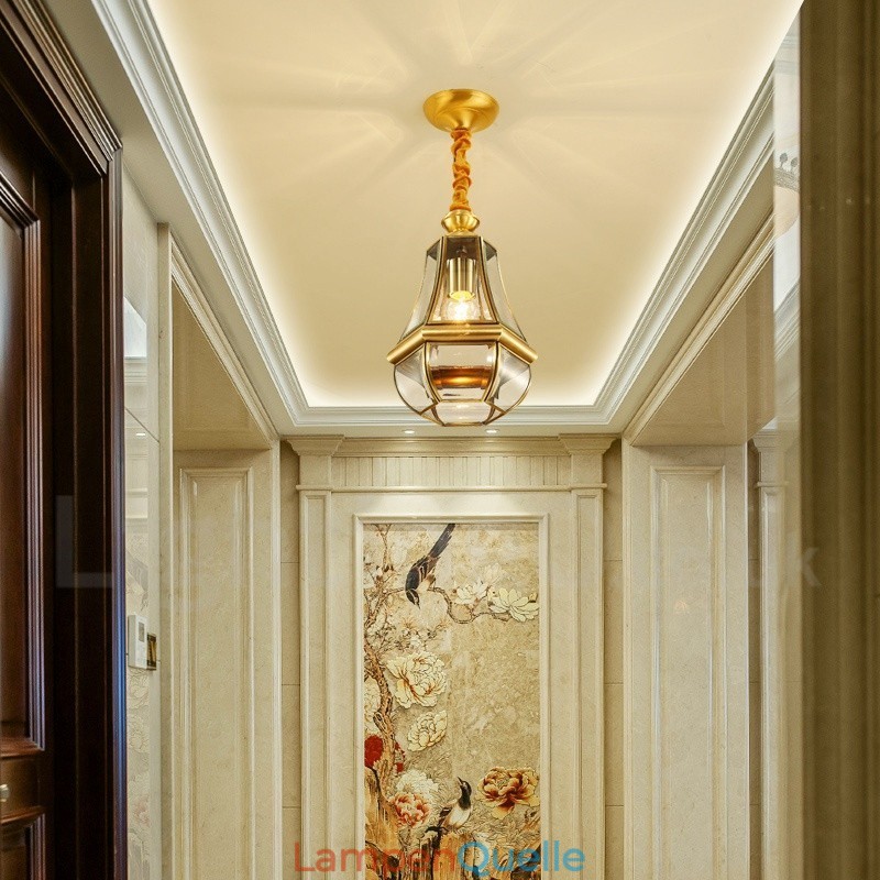 1 Licht Retro Rustikal Luxus Messing Pendelleuchte Kronleuchter mit Glasschirm