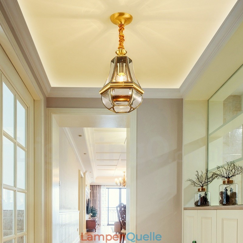 1 Licht Retro Rustikal Luxus Messing Pendelleuchte Kronleuchter mit Glasschirm
