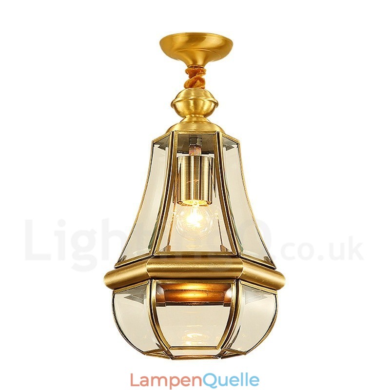 1 Licht Retro Rustikal Luxus Messing Pendelleuchte Kronleuchter mit Glasschirm