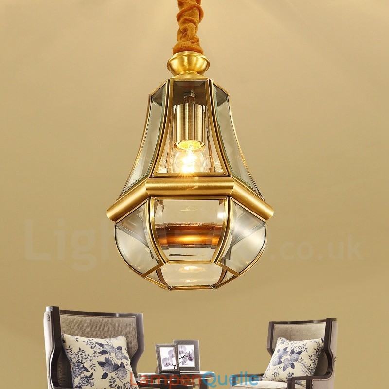 1 Licht Retro Rustikal Luxus Messing Pendelleuchte Kronleuchter mit Glasschirm