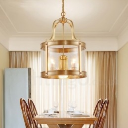 5-flammige Retro-Pendelleuchte aus rustikalem Messing mit Glasschirm