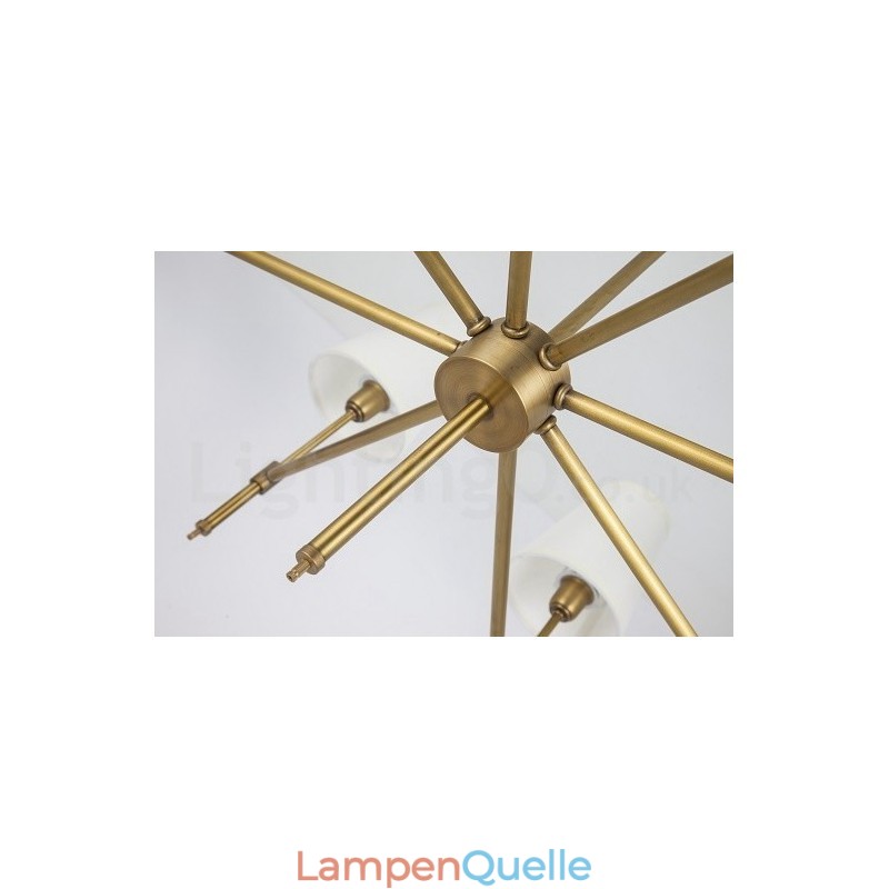 8-flammige Retro-Pendelleuchte aus rustikalem Messing mit Stoffschirm