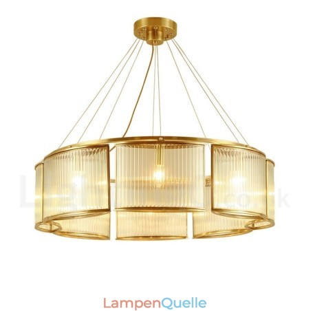 8-flammige Retro-Pendelleuchte aus rustikalem Messing mit Glasschirm 8-flammige Retro-Pendelleuchte aus rustikalem Messing mit Glasschirm