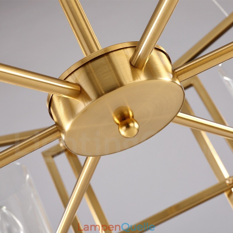 6-flammige Retro-Pendelleuchte aus rustikalem Messing mit Glasschirm
