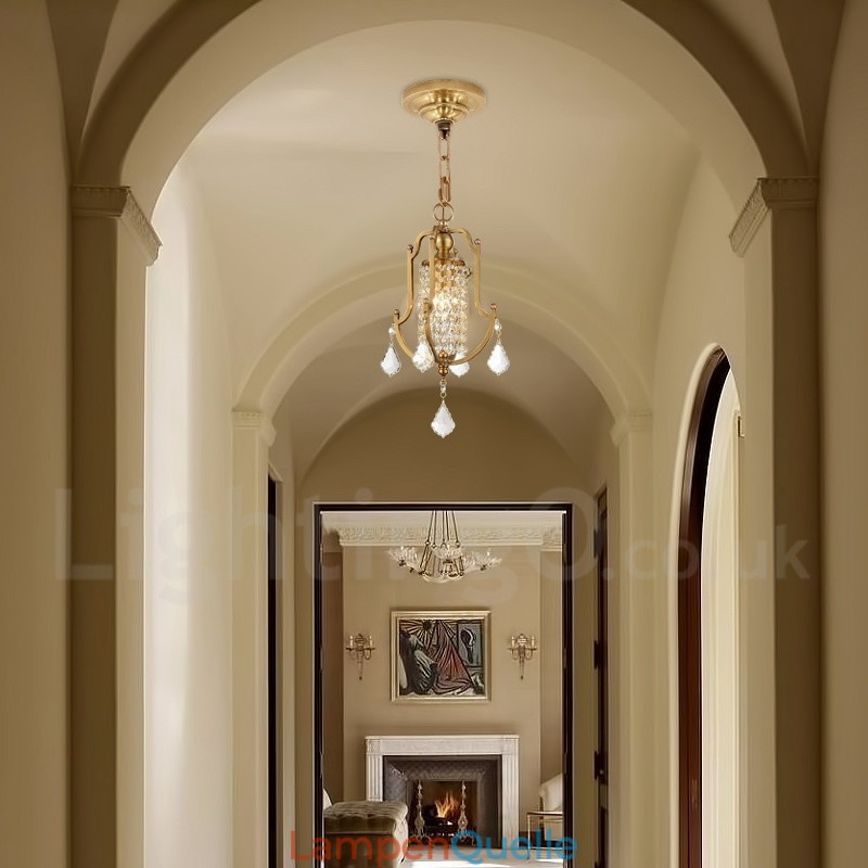 1 Licht Retro Rustikal Luxus Messing Pendelleuchte Kronleuchter mit Kristallschirm