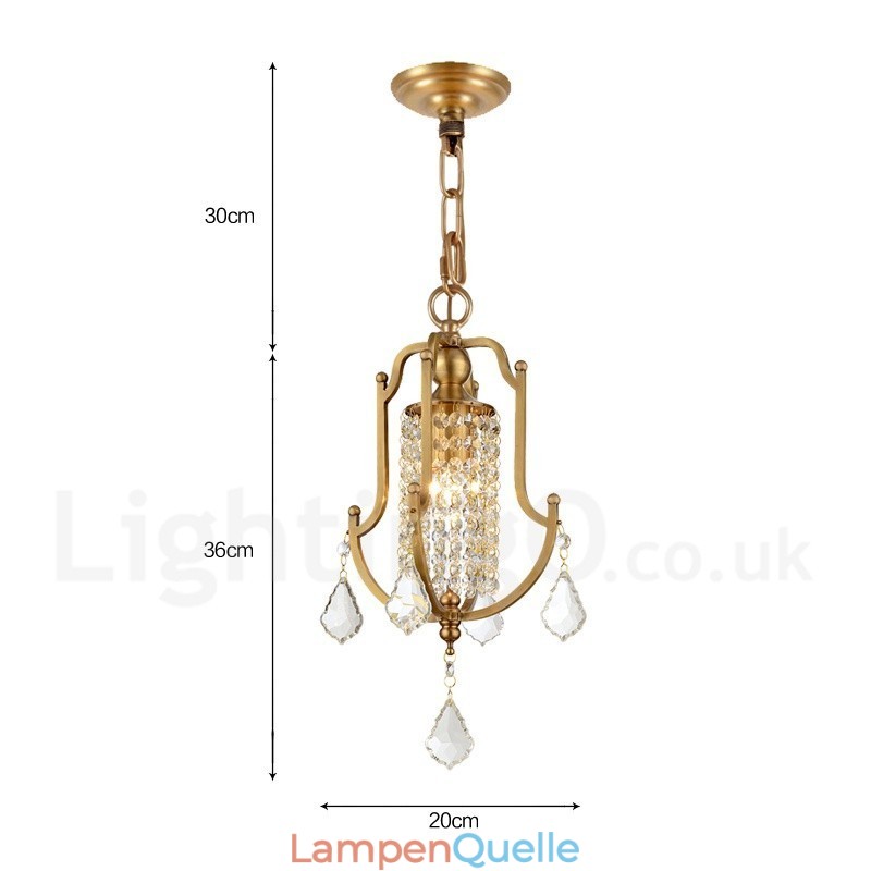 1 Licht Retro Rustikal Luxus Messing Pendelleuchte Kronleuchter mit Kristallschirm