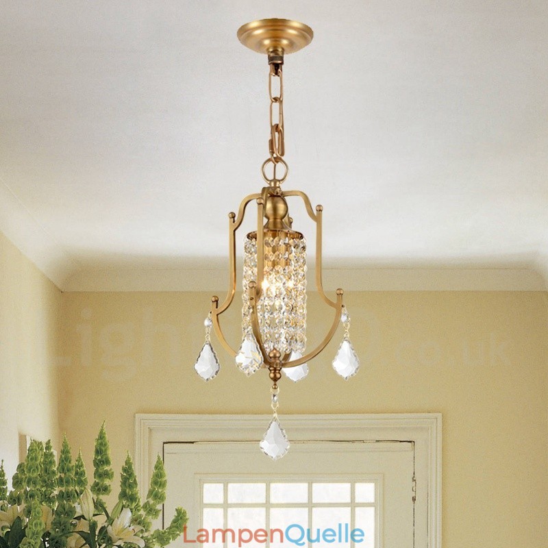 1 Licht Retro Rustikal Luxus Messing Pendelleuchte Kronleuchter mit Kristallschirm