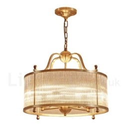 5-flammige Retro-Pendelleuchte aus rustikalem Messing mit Glasschirm